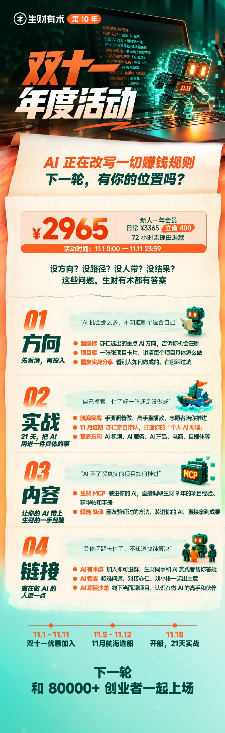 生财有术双十一年度活动官方介绍:会员优惠、航海实战、生财MCP与交流活动